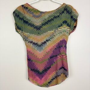 Sweet Pea Top Womens Small Chevron Rainbow Vintage Hippie 70s Shirt Fitted Pink